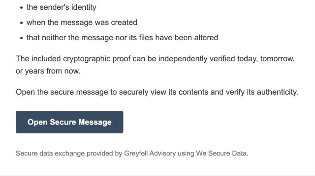 Open Secure Message action in the received Greyfell email
